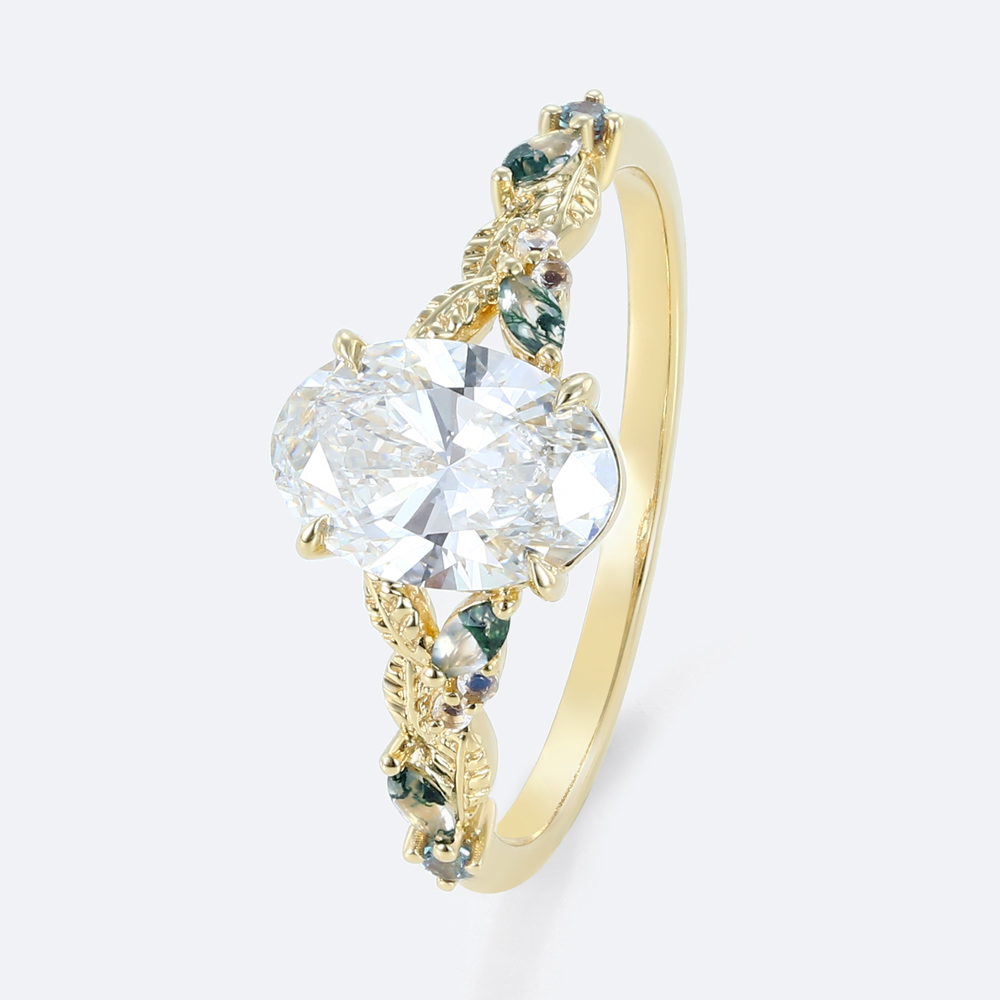 1.5 Carat Oval Lab Grown Diamond Ring Multi Colored Gemstone Ring in Yellow Gold