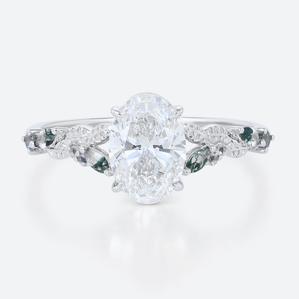 1.5 Carat Oval Lab Grown Diamond Ring Multi Colored Gemstone Ring in White Gold