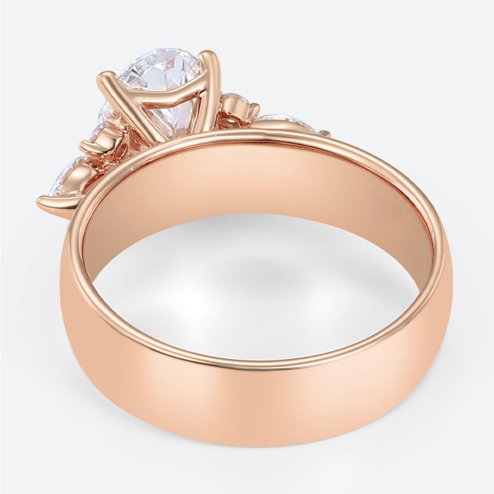 Modern Wide Band Oval Diamond Ring with Cluster Accents