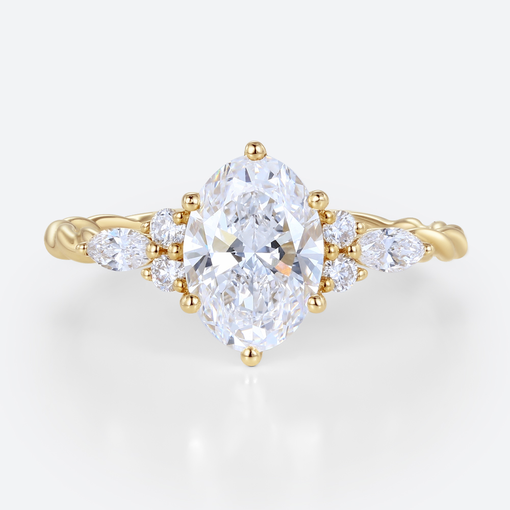 1.5ct Lab Grown Diamond Rings Oval Cut Twisted 6-Prong Engagement Ring in Yellow Gold