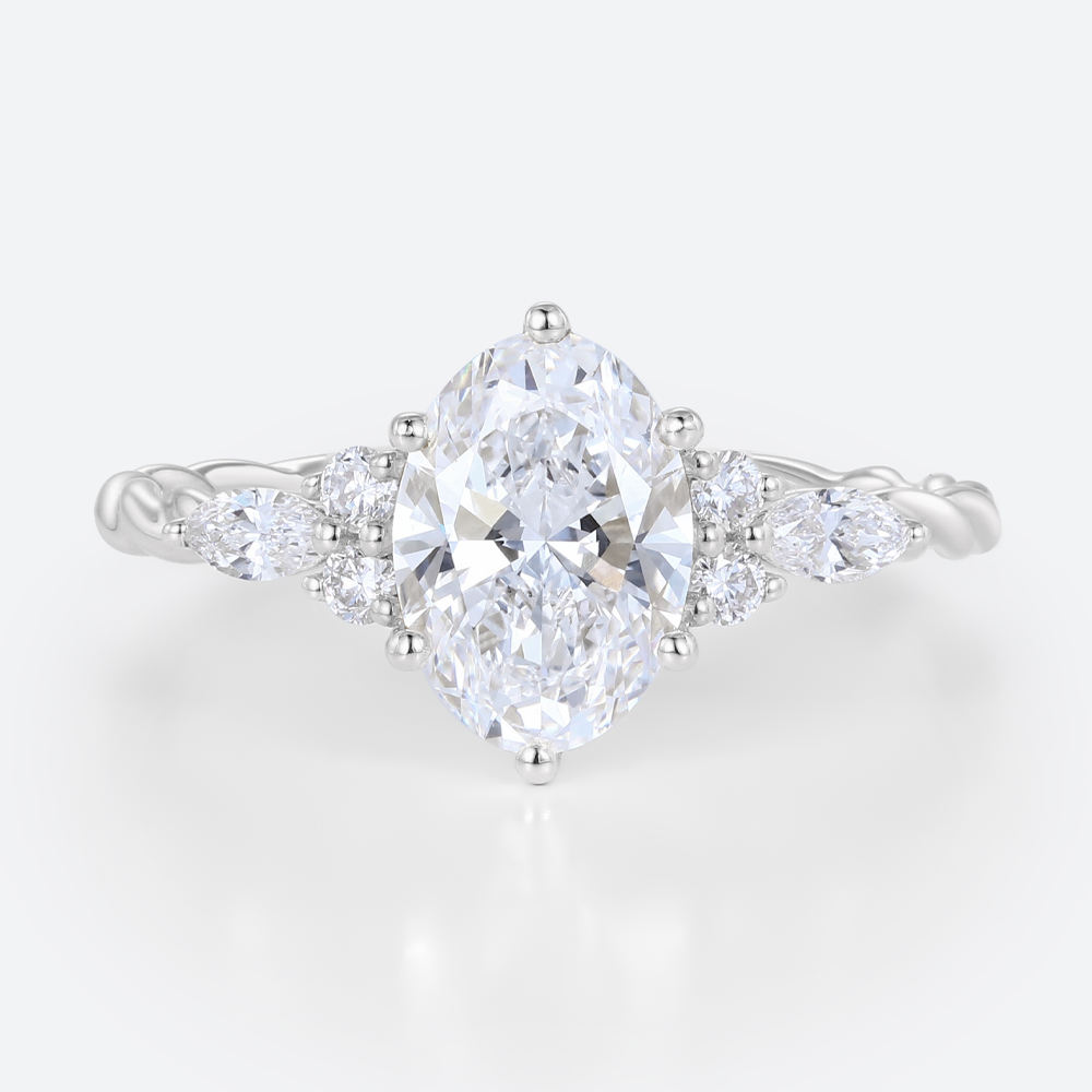 1.5ct Lab Grown Diamond Rings​ Oval Cut Twisted 6-Prong Engagement Ring in White Gold