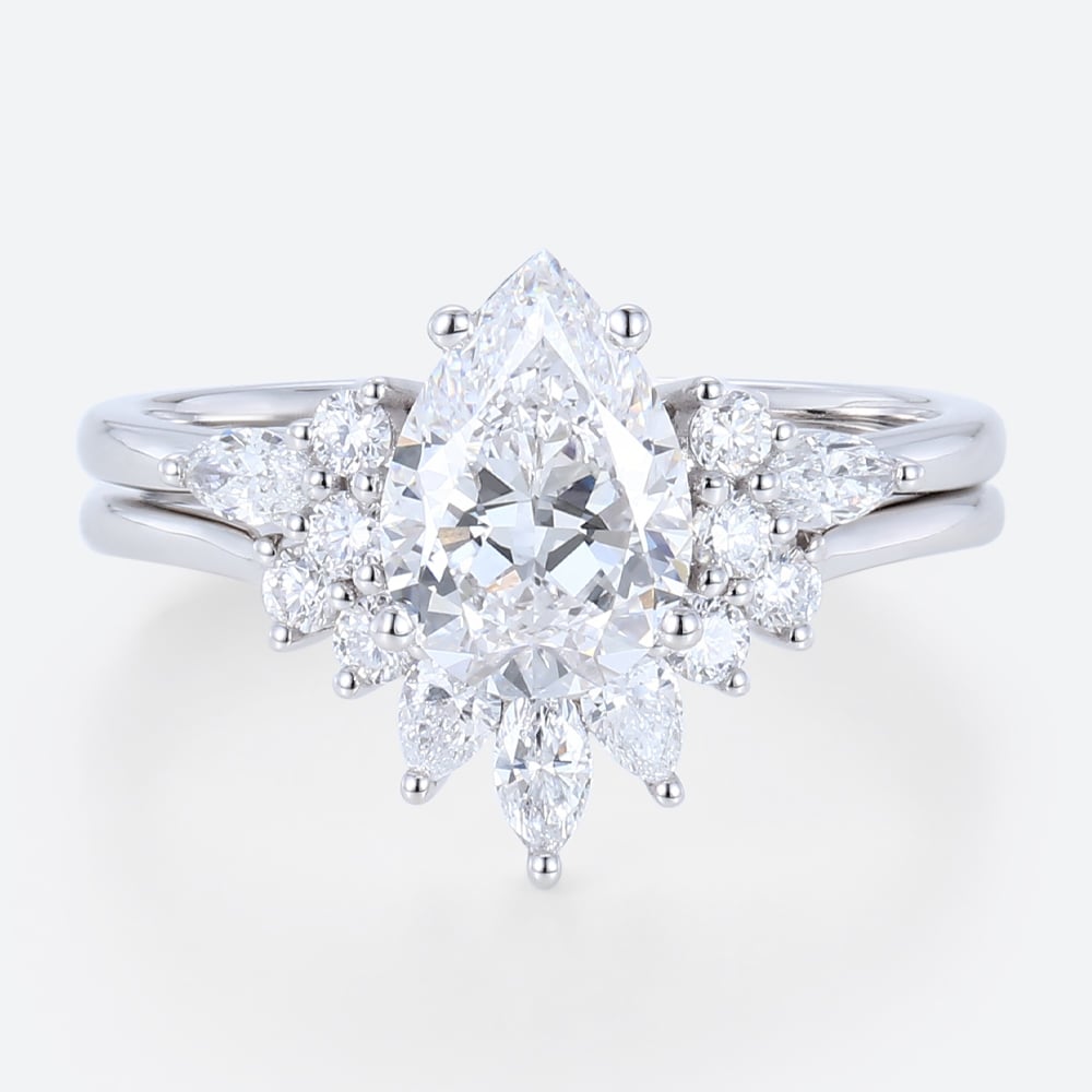 White Gold 1.5 Carat Pear Shaped Lab Diamond Engagement Ring Set