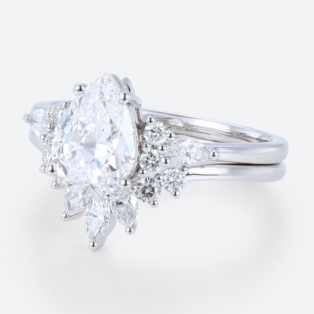 White Gold 1.5 Carat Pear Shaped Lab Diamond Engagement Ring Set