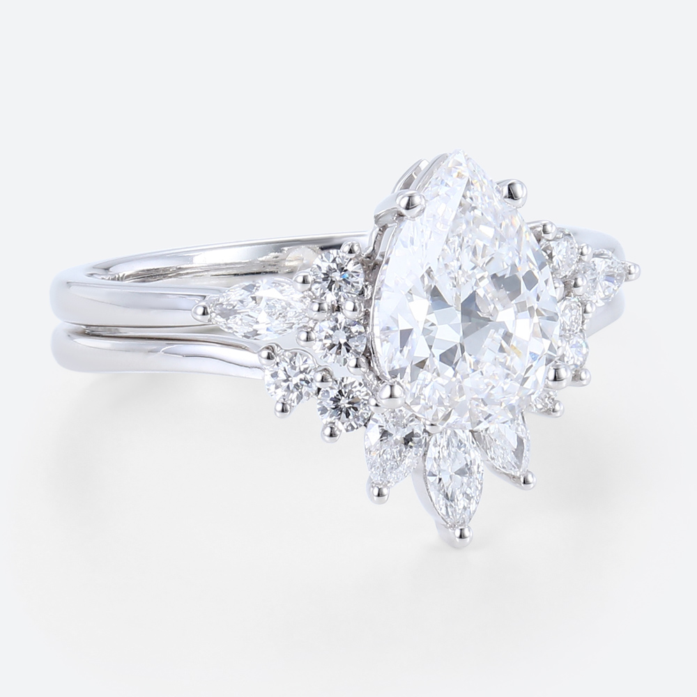 White Gold 1.5 Carat Pear Shaped Lab Diamond Engagement Ring Set