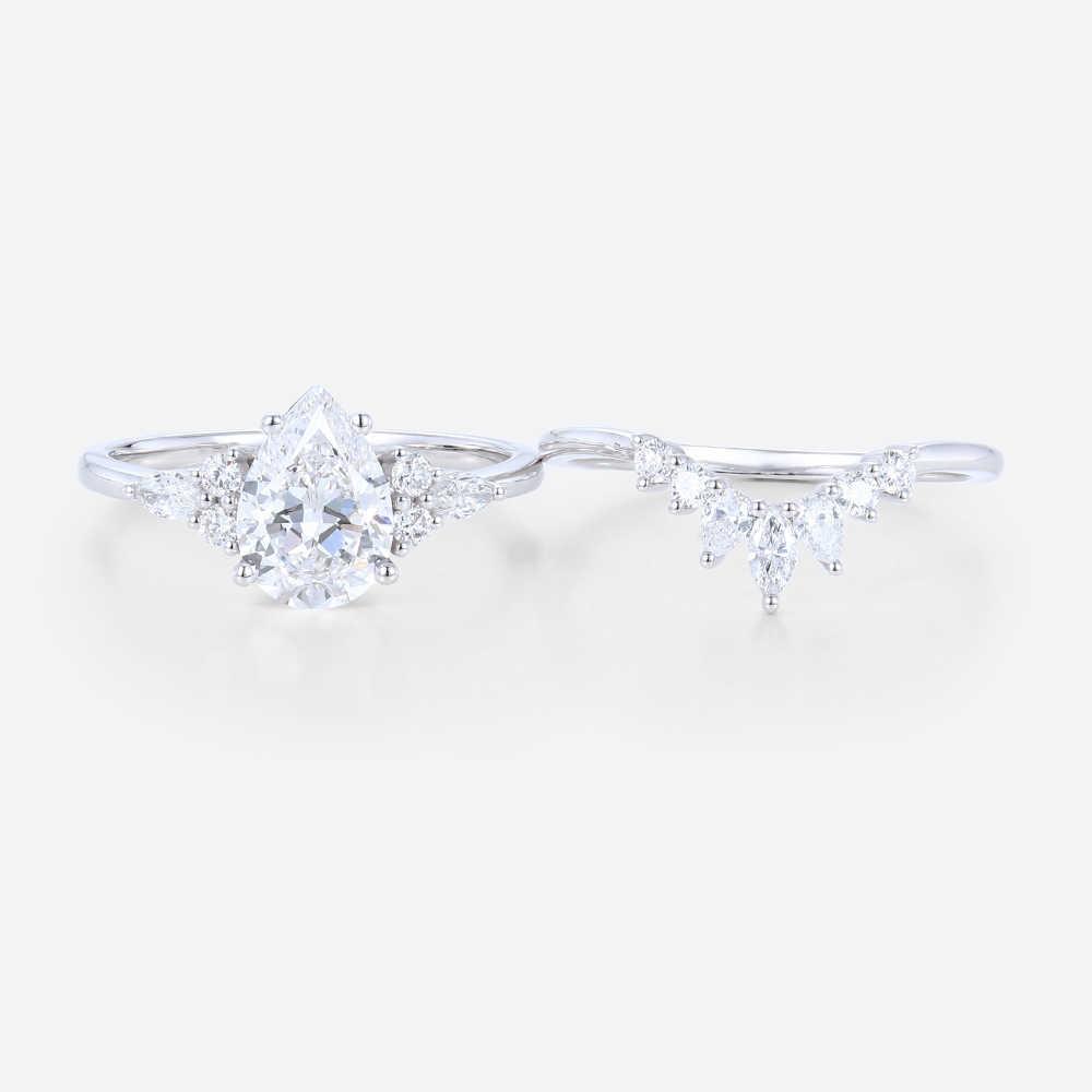 White Gold 1.5 Carat Pear Shaped Lab Diamond Engagement Ring Set