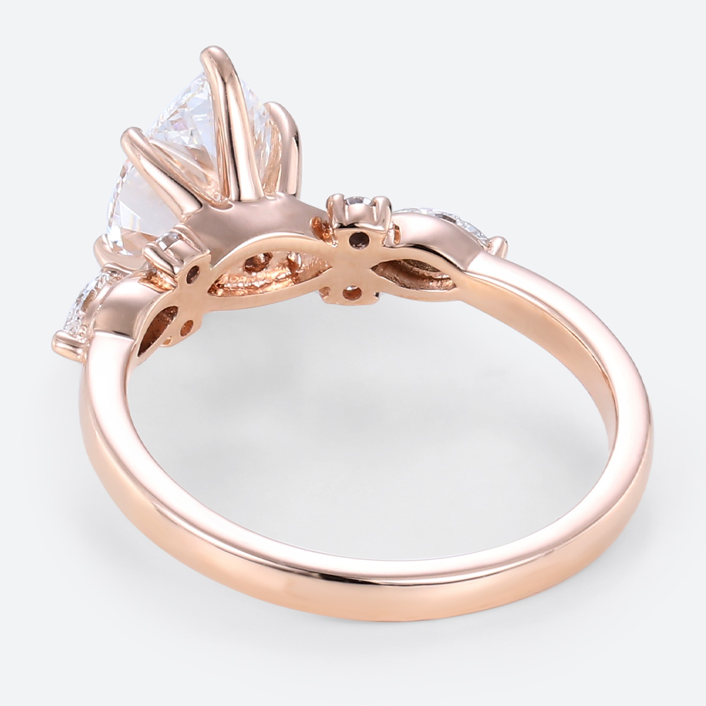 Rose Gold Vintage Pear Shaped Lab Created Diamond Ring with Floral Accent