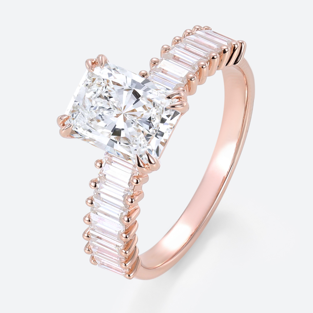 Radiant Cut Rose Gold Engagement Ring Unique 1.5ct Lab Diamond Rings in Rose Gold