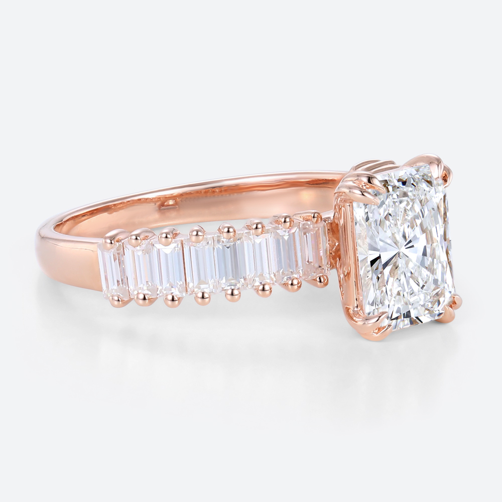 Radiant Cut Rose Gold Engagement Ring Unique 1.5ct Lab Diamond Rings in Rose Gold