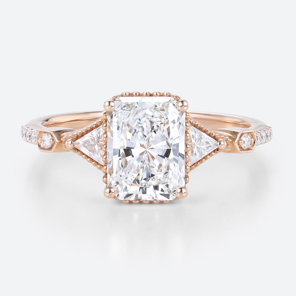 1.5 Ct Lab Grown Diamond Ring Rose Gold Radiant Cut Engagement Rings in Rose Gold
