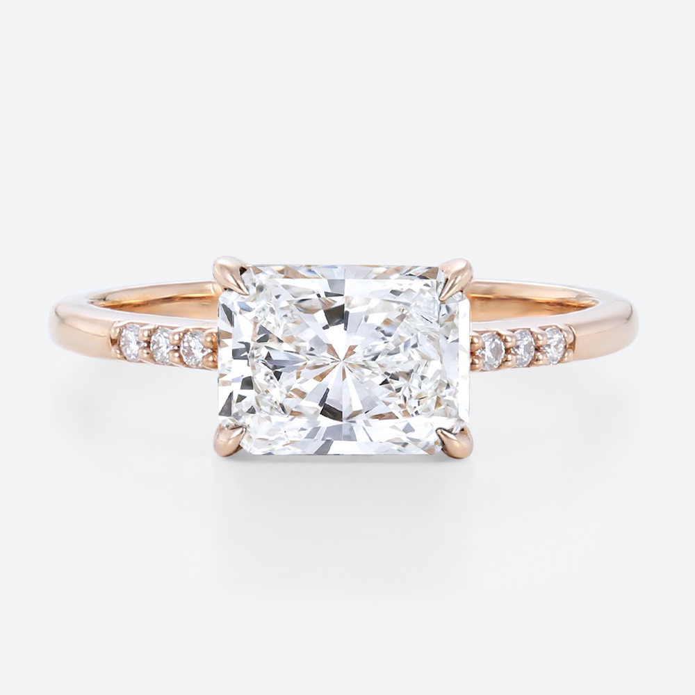 East West Engagement Ring 1.5ct Radiant Cut Lab Diamond Rings in Rose Gold