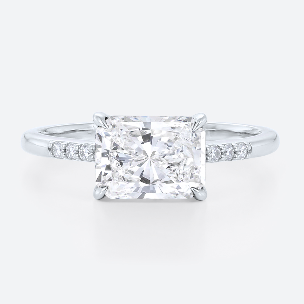 East West Engagement Ring​ 1.5ct Radiant Cut Lab Diamond Rings in White Gold