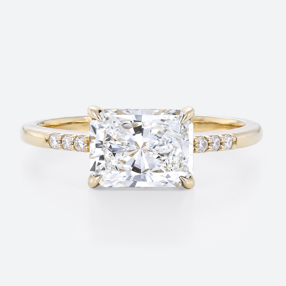 East West Engagement Ring​ 1.5ct Radiant Cut Lab Diamond Rings in Yellow Gold