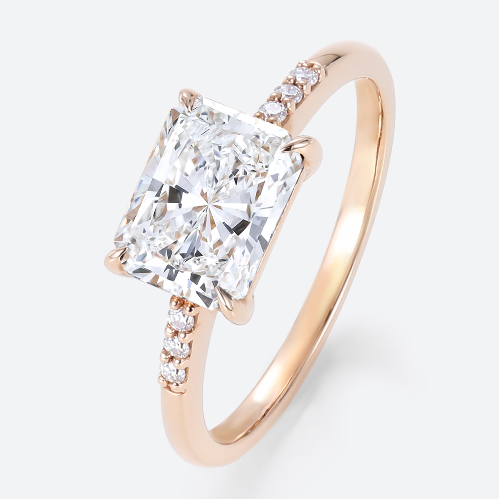 East West Engagement Ring​ 1.5ct Radiant Cut Lab Diamond Rings in Rose Gold