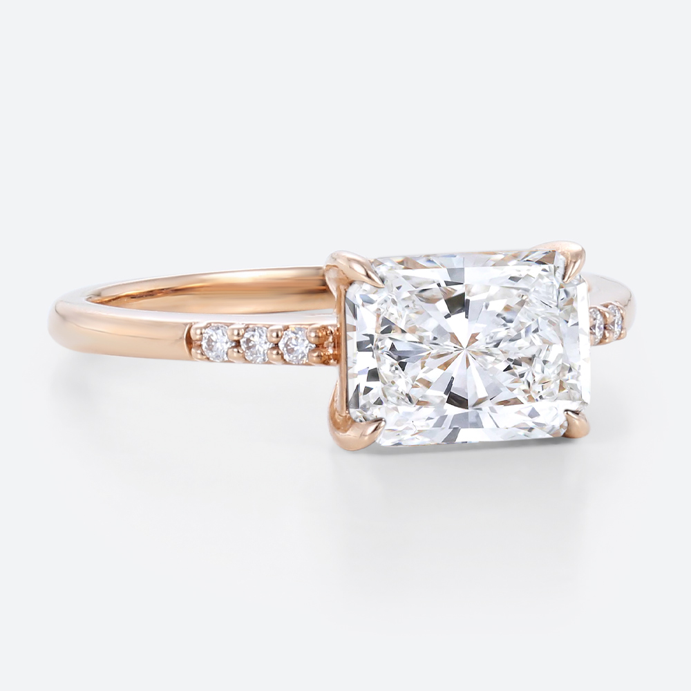 East West Engagement Ring​ 1.5ct Radiant Cut Lab Diamond Rings in Rose Gold