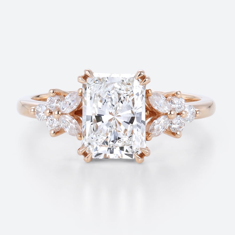 1.5ct Radiant Lab Diamond Cut Ring Floral Inspired Engagement Rings​ in Rose Gold