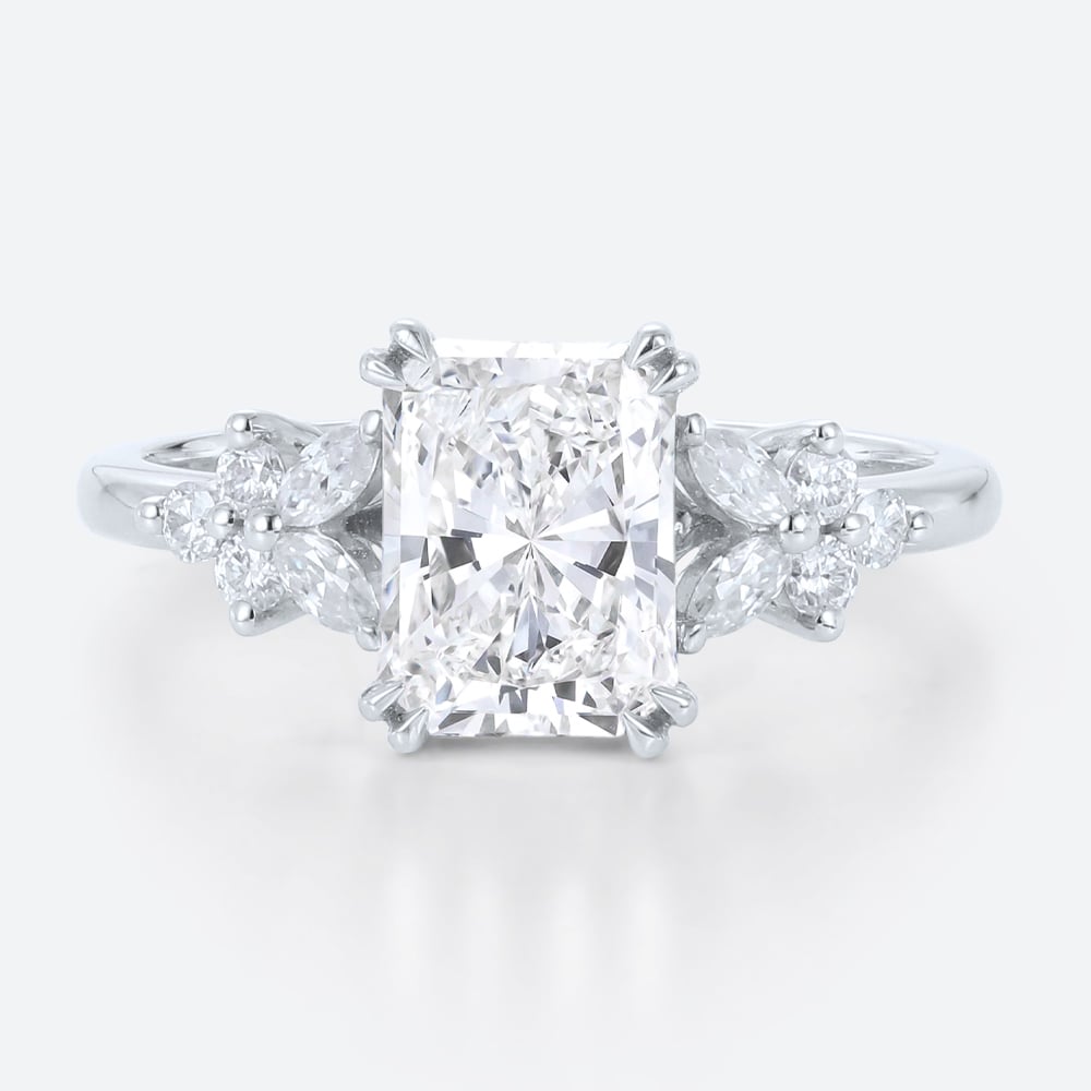 1.5ct Radiant Lab Diamond Cut Ring Floral Inspired Engagement Rings​ in White Gold