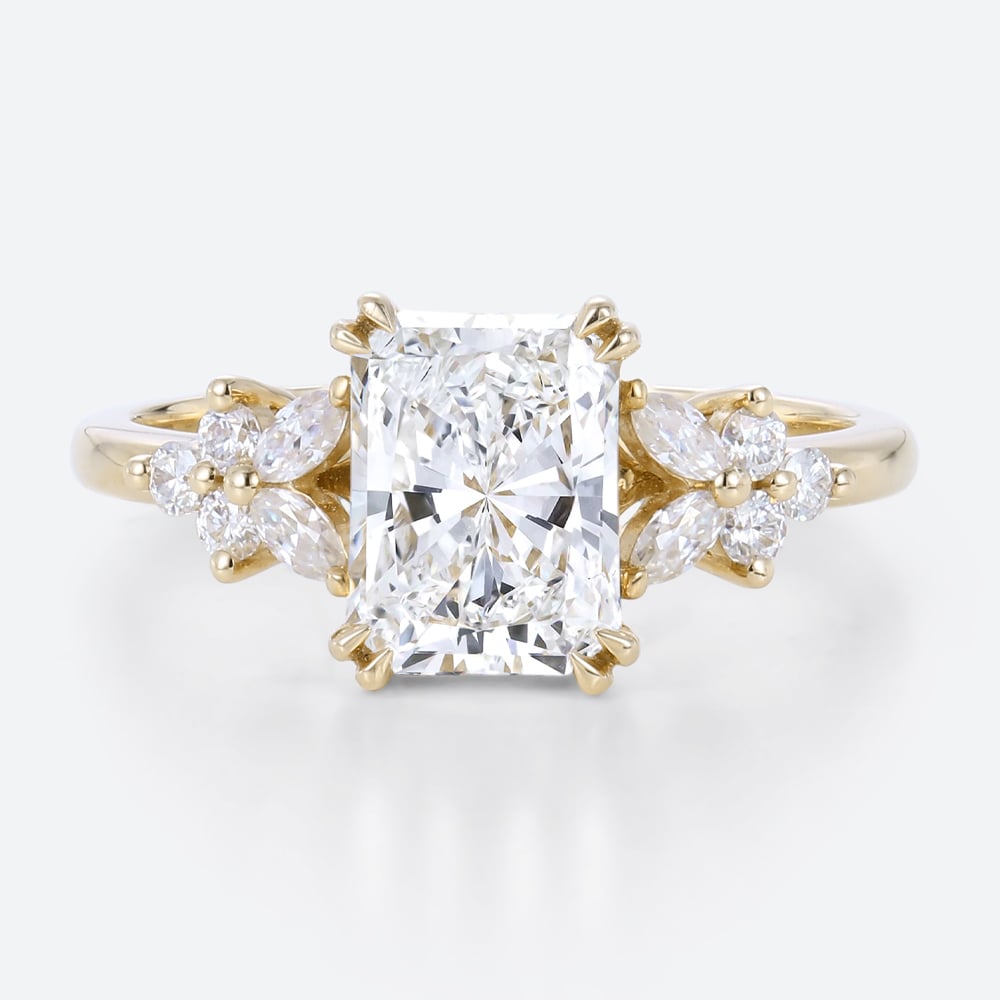 1.5ct Radiant Lab Diamond Cut Ring Floral Inspired Engagement Rings​ in Yellow Gold