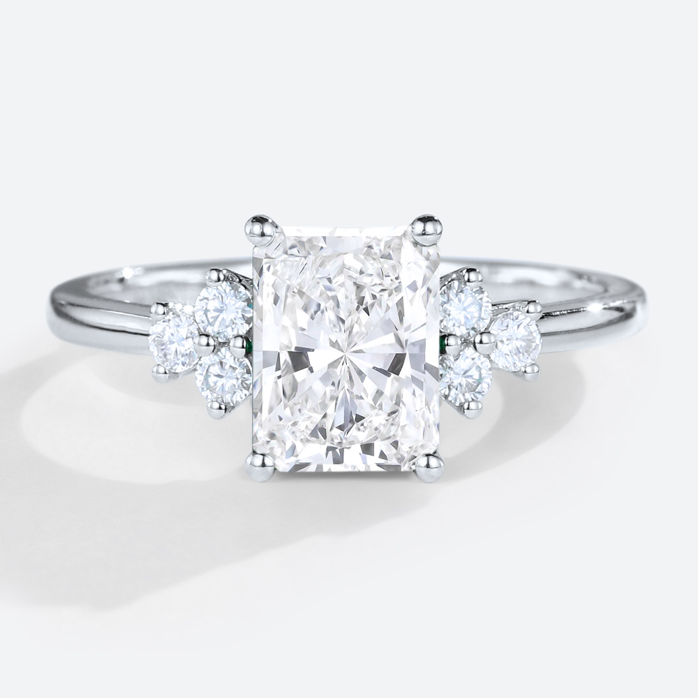 Radiant Cut Wedding Ring Modern 4-Prong 1.5ct Lab Diamond Cluster Ring in White Gold
