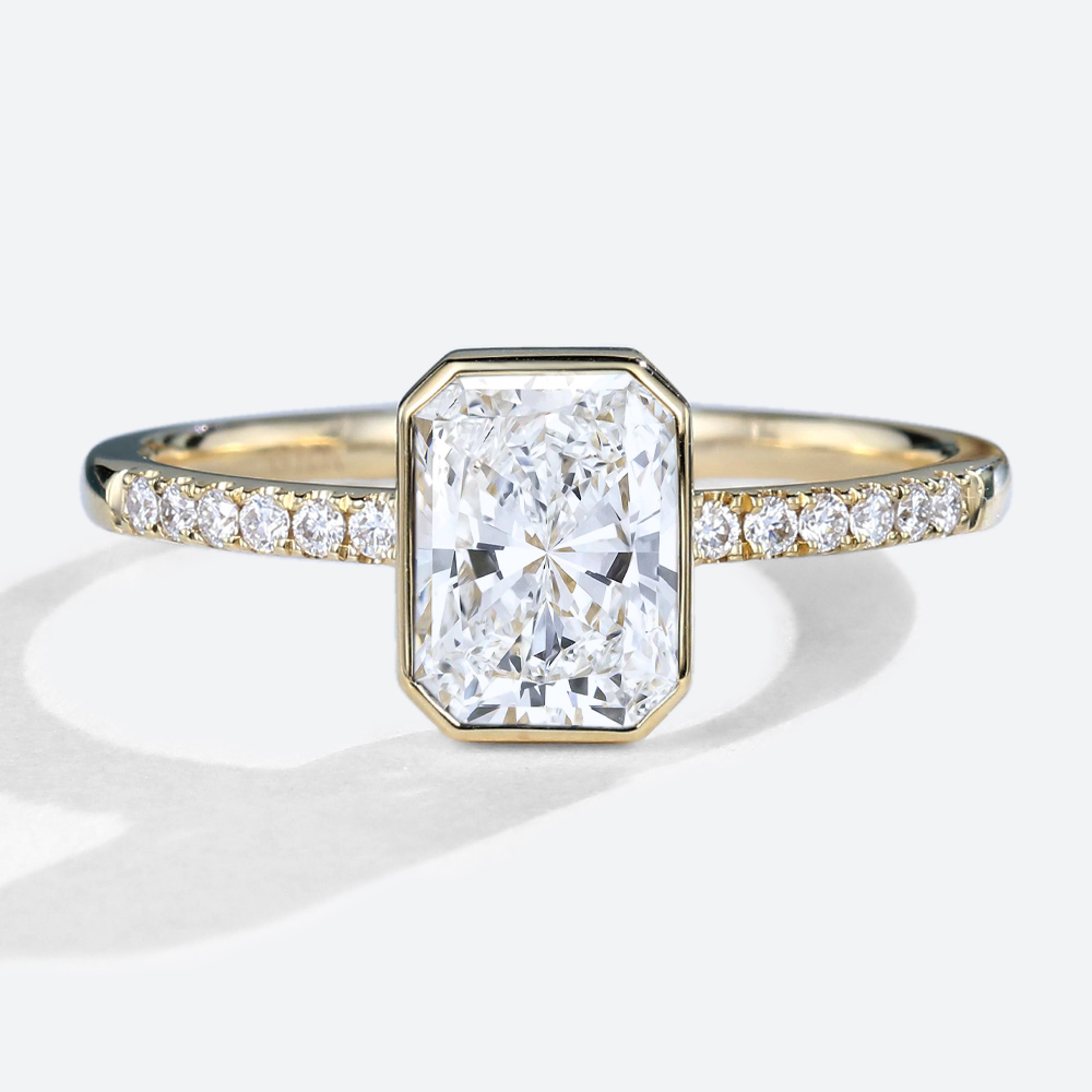 1.5 Carat Radiant Cut Diamond Ring Lab Grown Pave Bezel Setting Ring