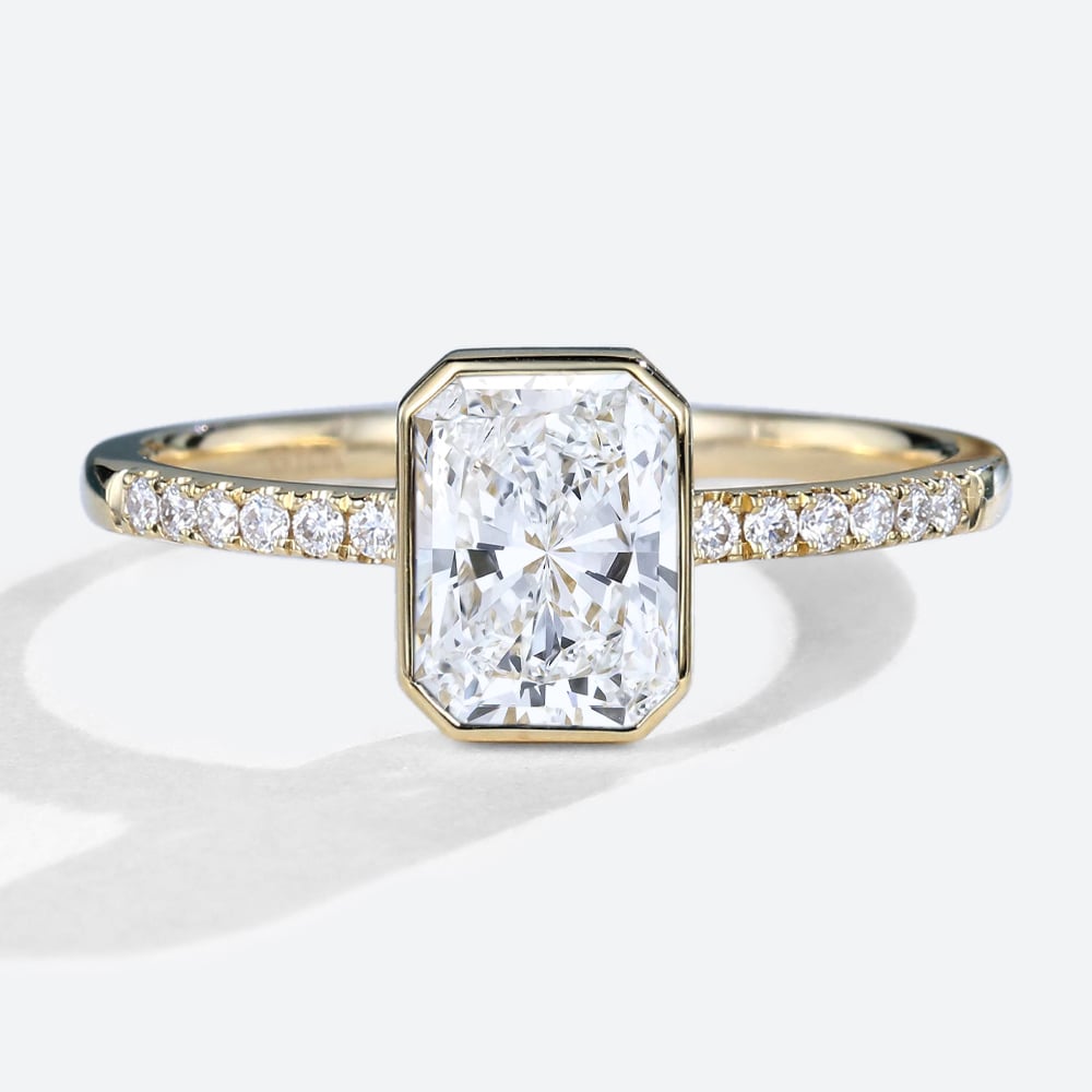 1.5 Carat Radiant Cut Diamond Ring Lab Grown Pave Bezel Setting Ring