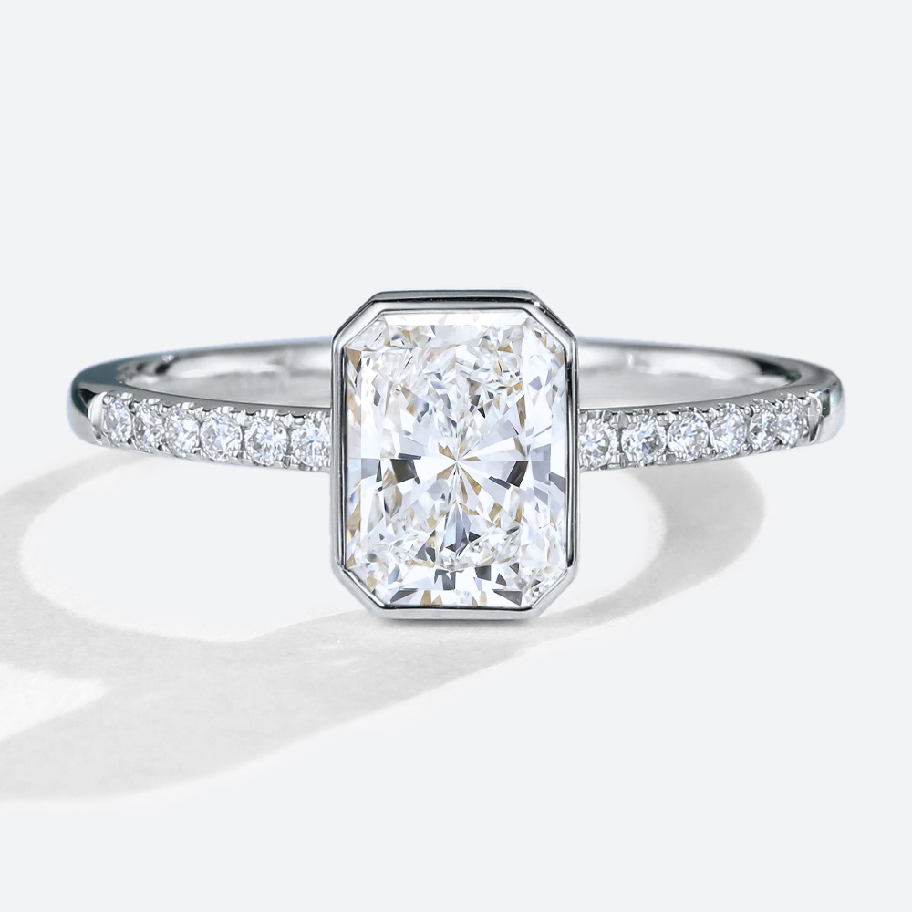1.5 Carat Radiant Cut Diamond Ring Lab Grown Pave Bezel Setting Ring in white gold