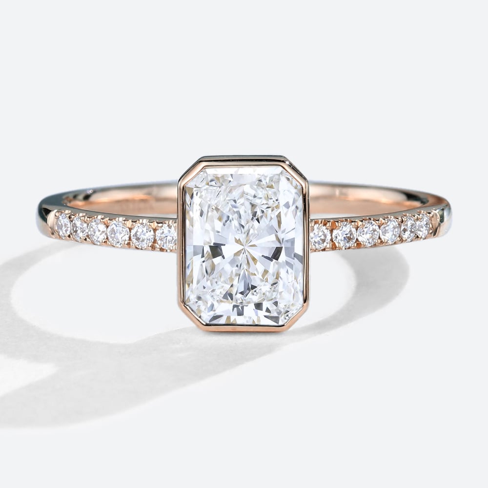 1.5 Carat Radiant Cut Diamond Ring Lab Grown Pave Bezel Setting Ring in rose gold