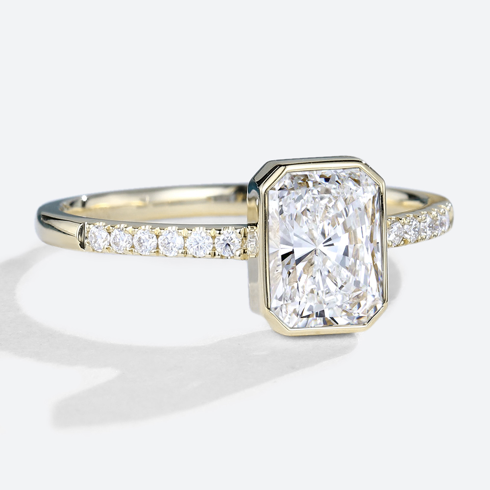1.5 Carat Radiant Cut Diamond Ring Lab Grown Pave Bezel Setting Ring