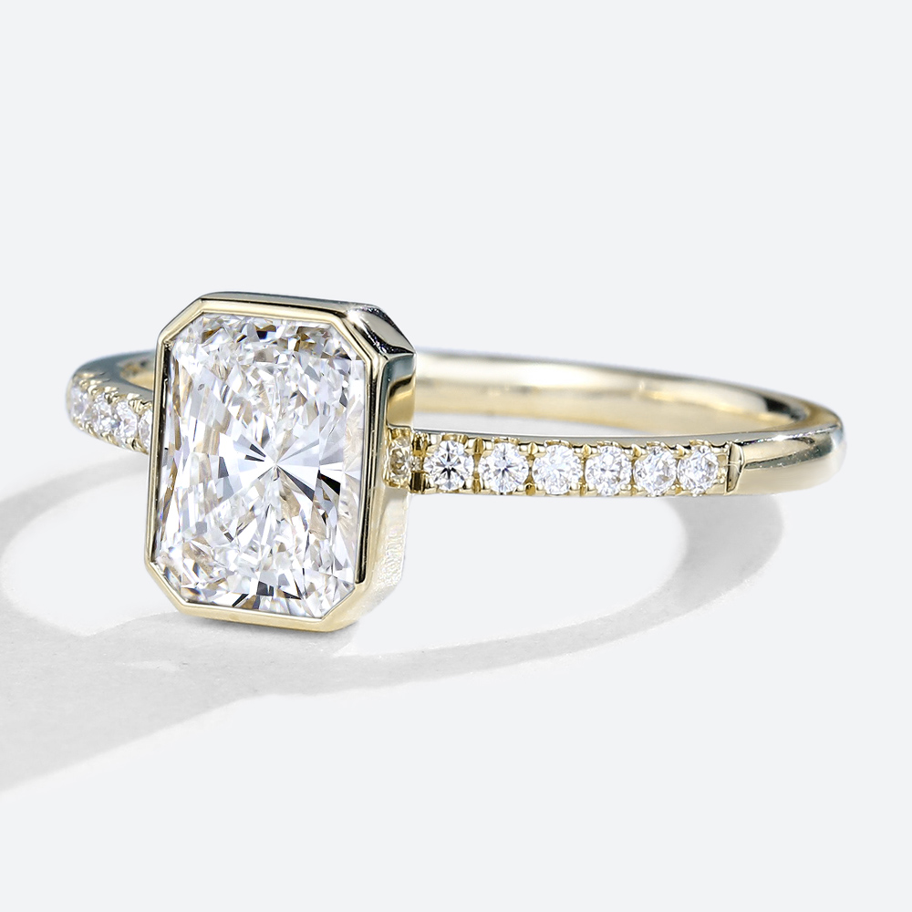 1.5 Carat Radiant Cut Diamond Ring Lab Grown Pave Bezel Setting Ring