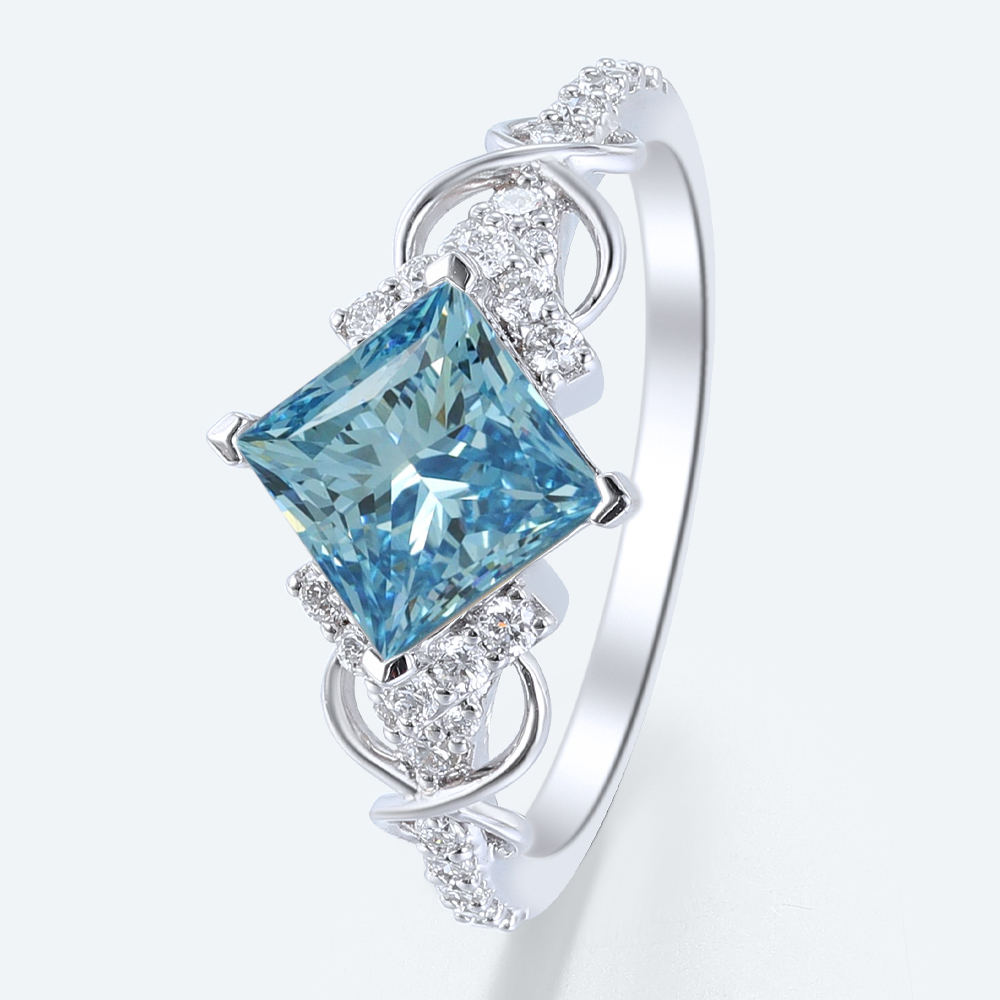 Princess Cut Blue Diamond Rings 1.5ct Fancy Blue Promise Ring in White Gold