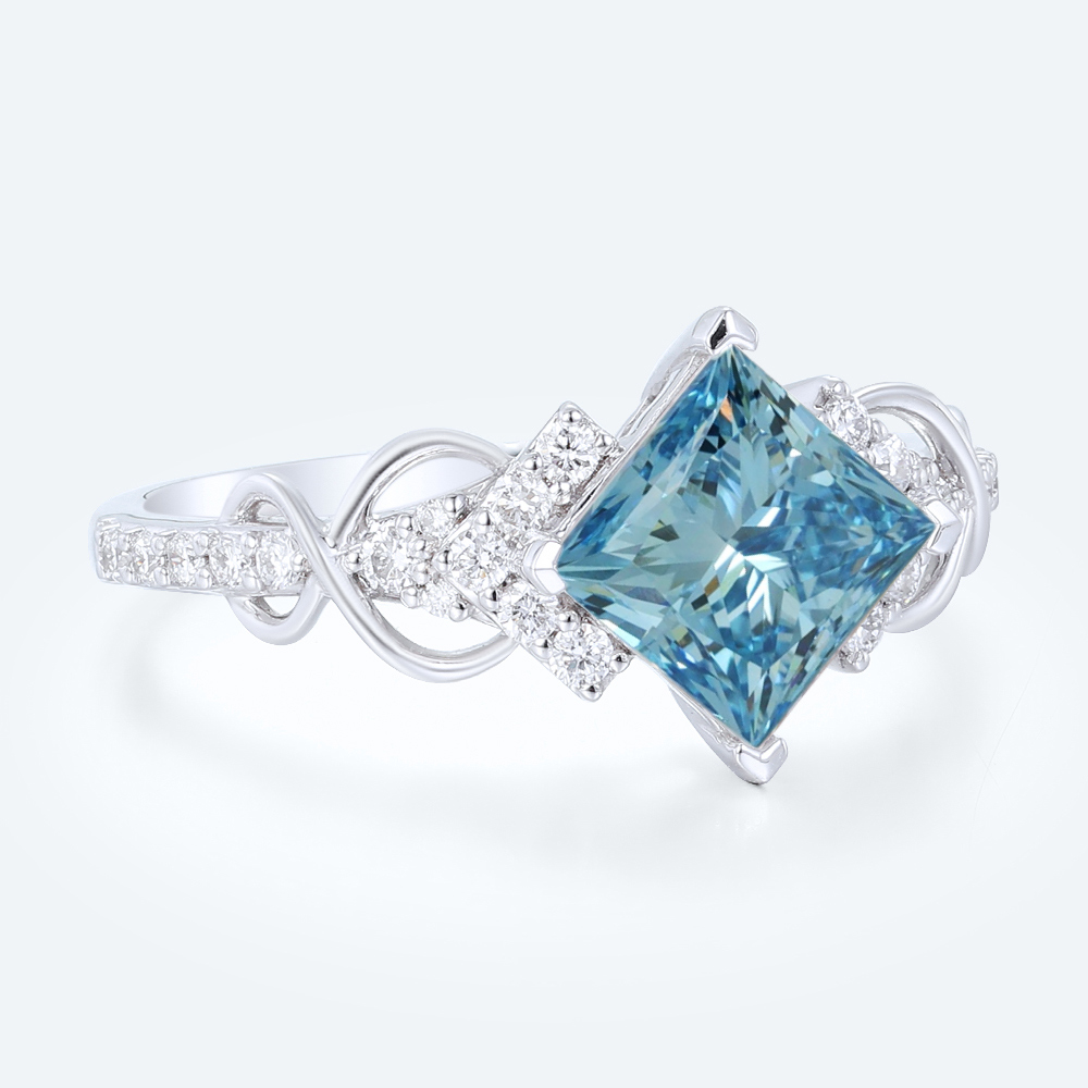 Princess Cut Blue Diamond Rings 1.5ct Fancy Blue Promise Ring in White Gold