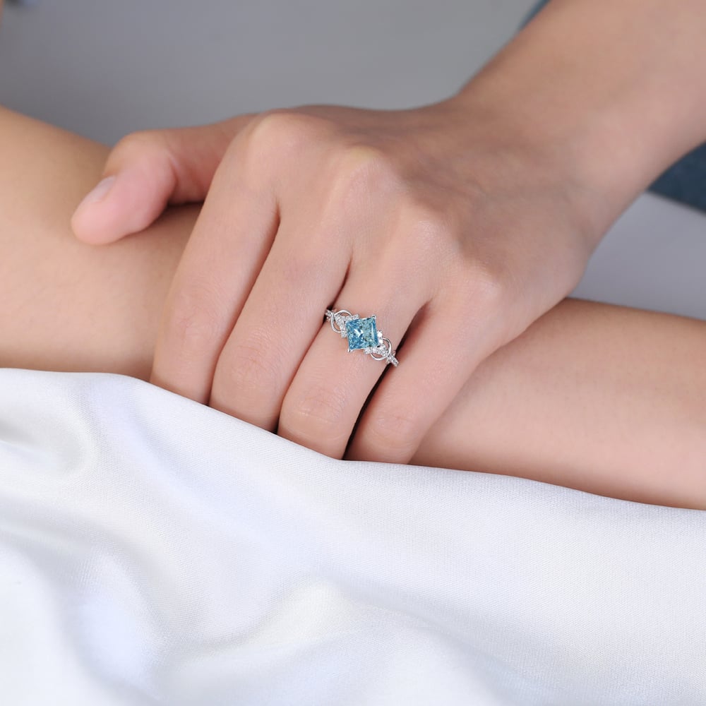 Princess Cut Blue Diamond Rings 1.5ct Fancy Blue Promise Ring in White Gold