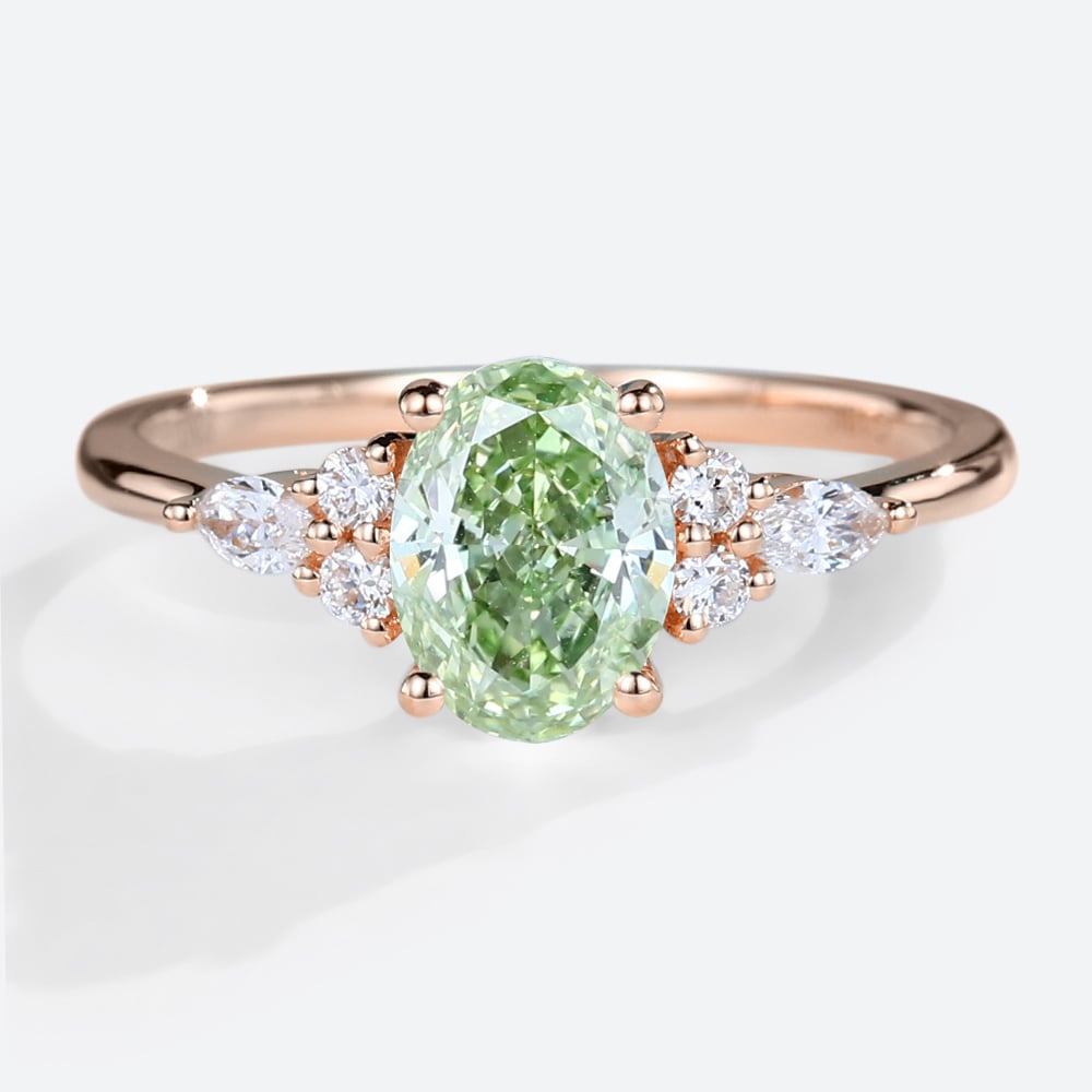 1.5ct Fancy Lab Green Diamond​ Ring Oval Classic 4-Prong Engagement Ring in Rose Gold