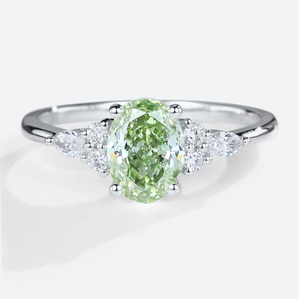 1.5ct Fancy Lab Green Diamond​ Ring Oval Classic 4-Prong Engagement Ring in White Gold