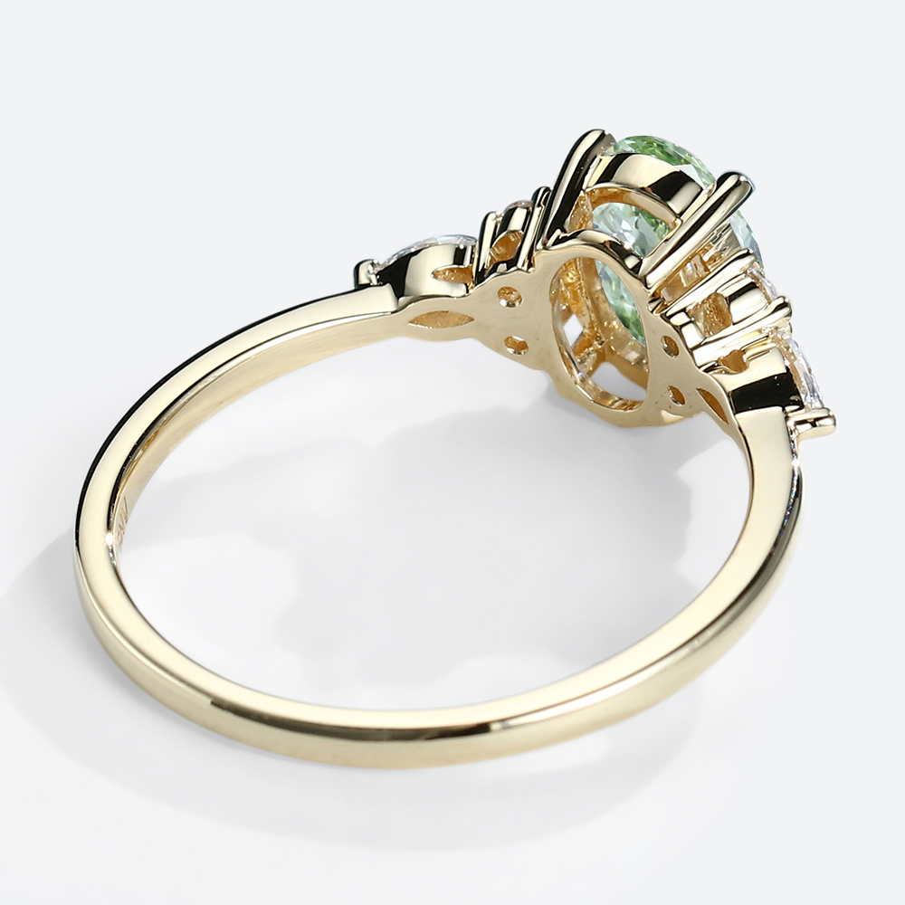 1.5ct Fancy Lab Green Diamond​ Ring Oval Classic 4-Prong Engagement Ring in Yellow Gold