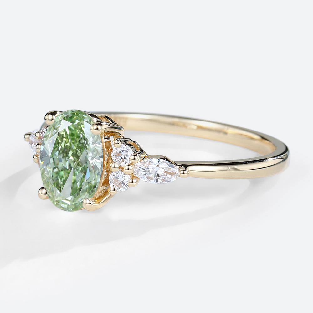1.5ct Fancy Lab Green Diamond​ Ring Oval Classic 4-Prong Engagement Ring in Yellow Gold