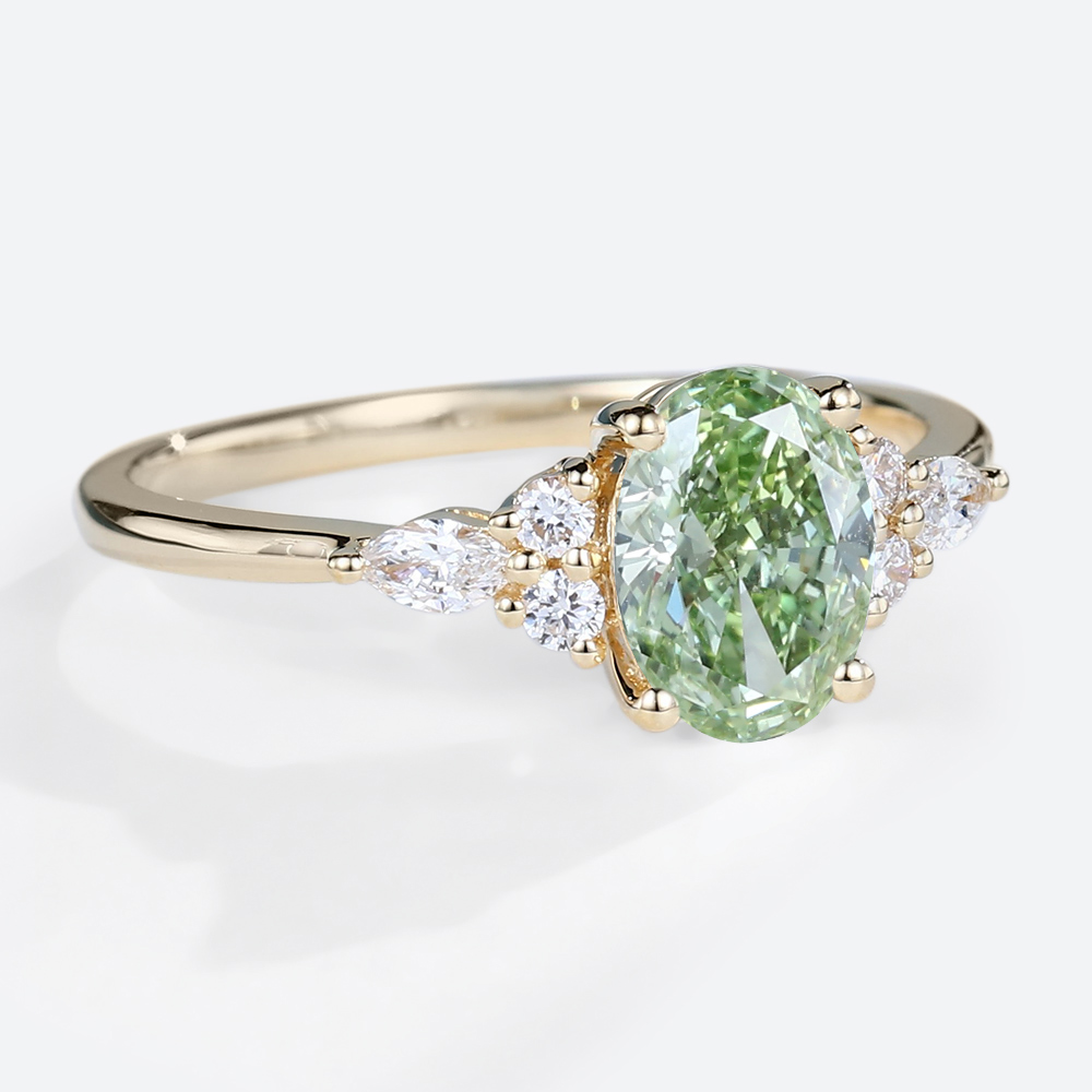 1.5ct Fancy Lab Green Diamond​ Ring Oval Classic 4-Prong Engagement Ring in Yellow Gold
