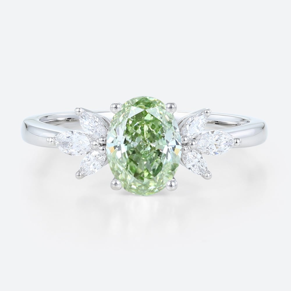 1.5ct Lab Green Diamonds Ring Oval Cut Lab Grown Green Diamond Engagement Ring in White Gold