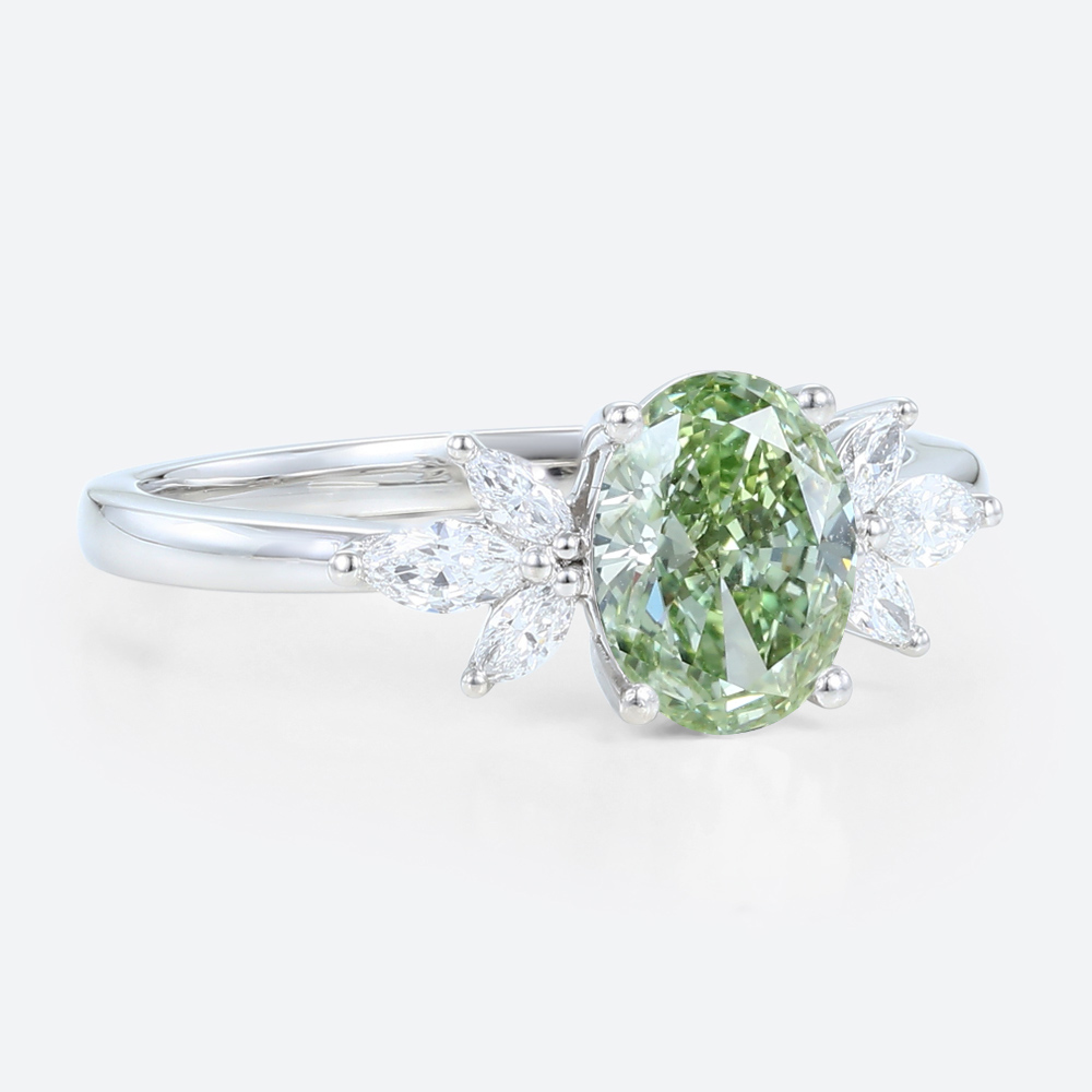 1.5ct Lab Green Diamonds Ring Oval Cut Lab Grown Green Diamond Engagement Ring in White Gold