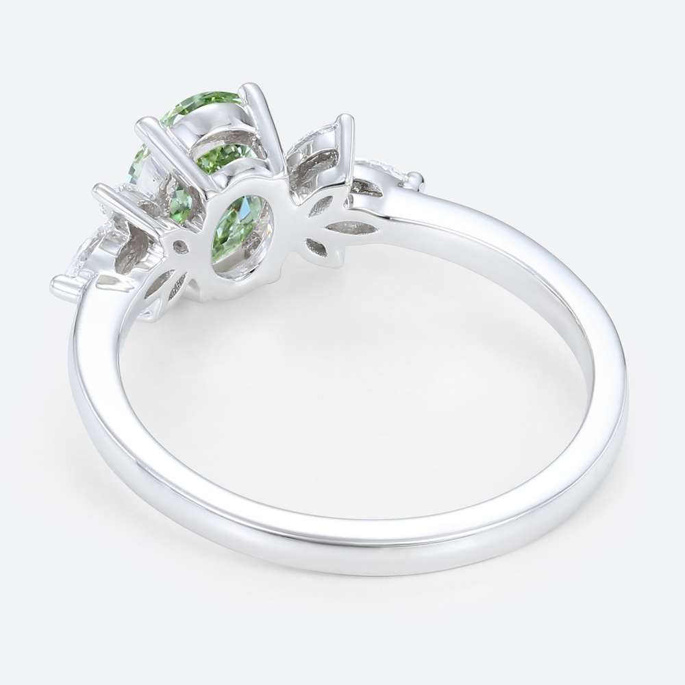 1.5ct Lab Green Diamonds Ring Oval Cut Lab Grown Green Diamond Engagement Ring in White Gold