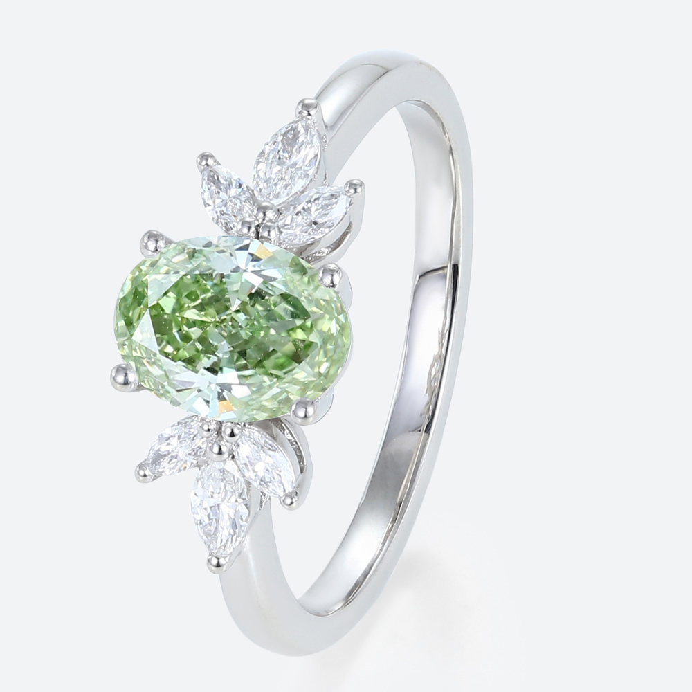 1.5ct Lab Green Diamonds Ring Oval Cut Lab Grown Green Diamond Engagement Ring in White Gold