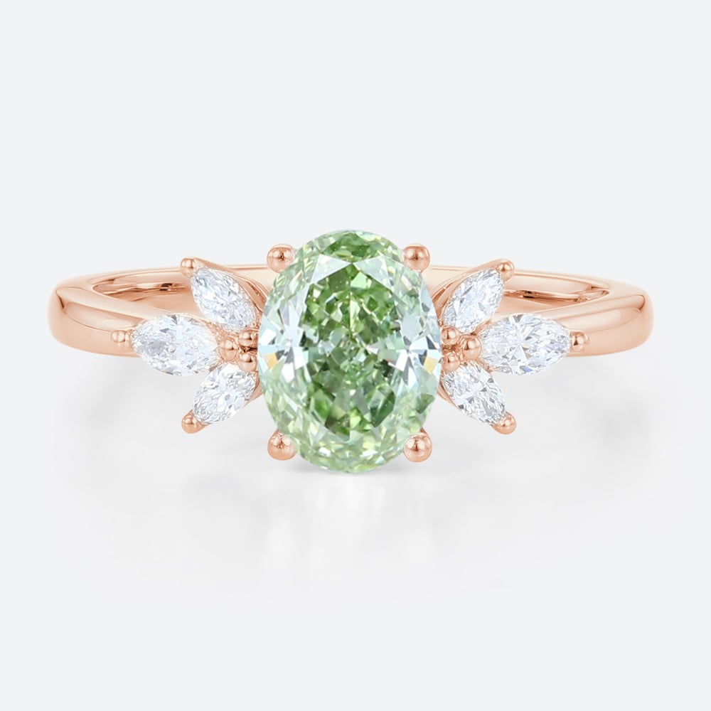 1.5ct Lab Green Diamonds Ring Oval Cut Lab Grown Green Diamond Engagement Ring in Rose Gold