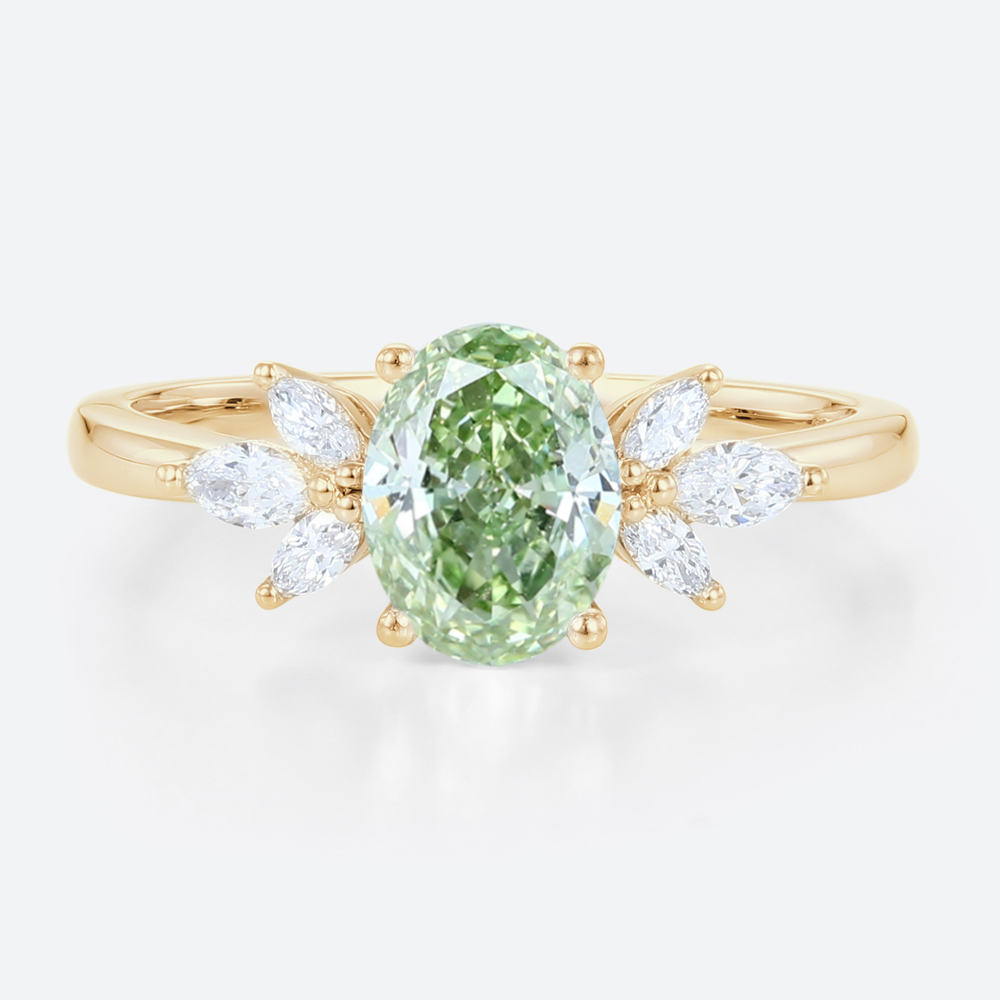 1.5ct Lab Green Diamonds Ring Oval Cut Lab Grown Green Diamond Engagement Ring in Yellow Gold