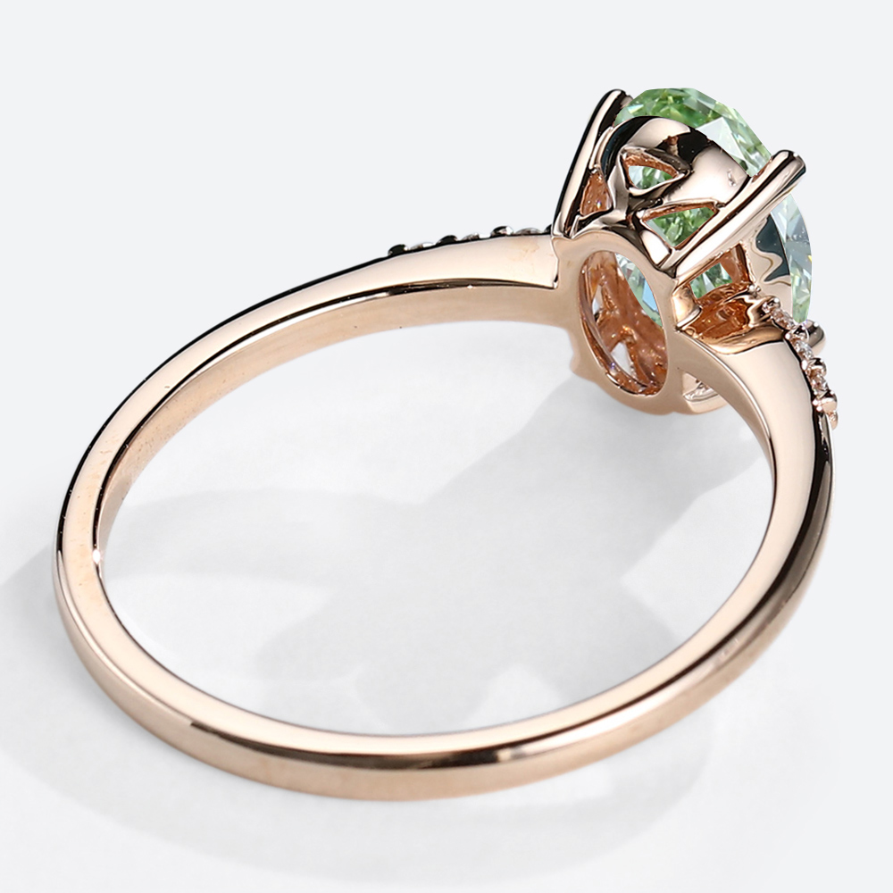 1.5ct Oval Lab Green Diamonds​ Ring Pavé 4-Prong Engagement Ring in Rose Gold