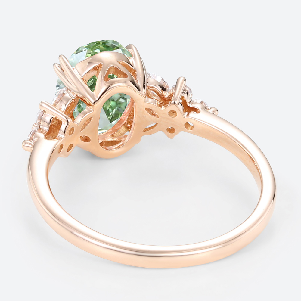 1.5ct Lab Fancy Green Diamond Ring Petal-Inspired 4 Double Claw Bridal Ring in Rose Gold
