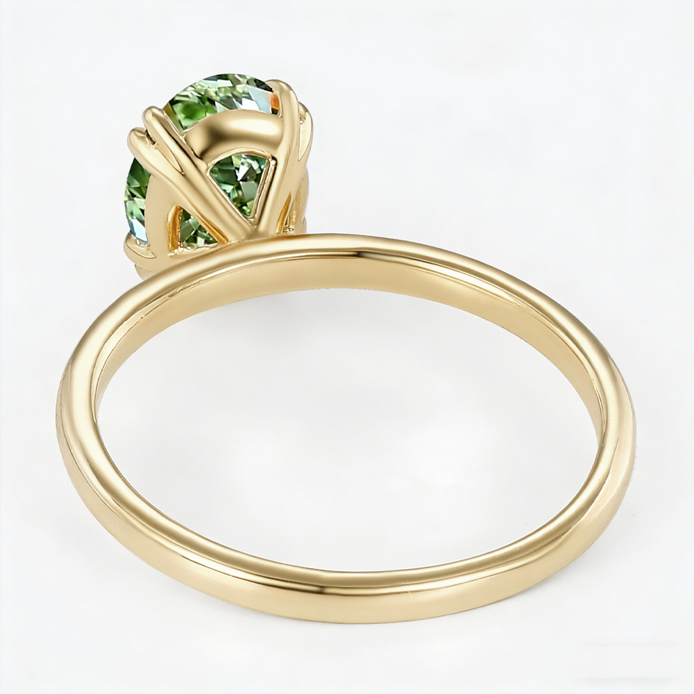 1.5ct Oval Cut Solitaire Lab Green Diamond Ring 4 Double Claw Prong Engagement Ring in Yellow Gold