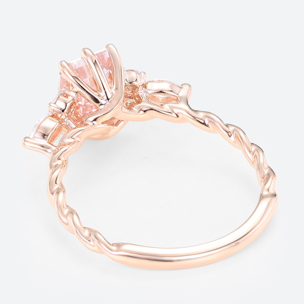 1.5ct Lab Grown Pink Diamond​ Ring Emerald Cut Twisted 6-Prong Ring in Rose Gold
