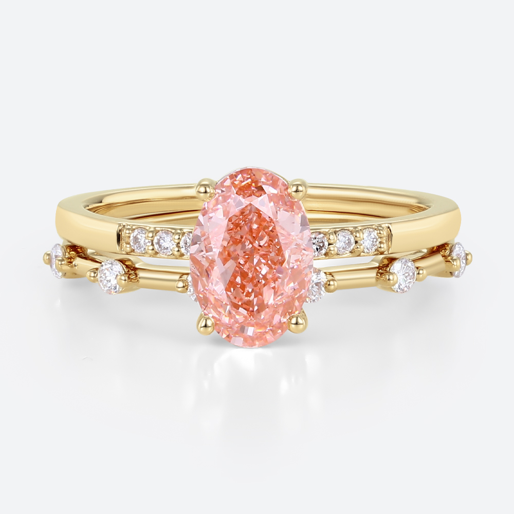 1.5ct Lab Pink Diamond Ring Set Elegant Classic 4-Prong Bridal Ring Set in Yellow Gold