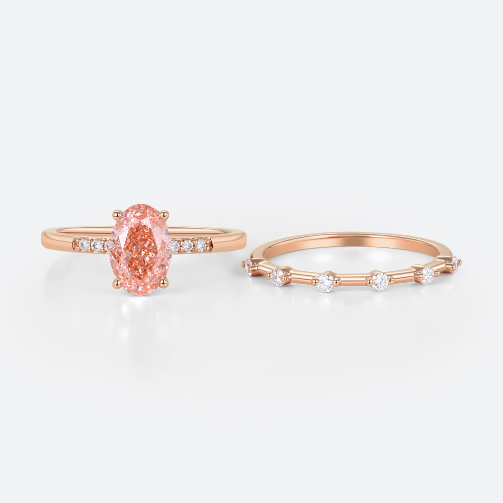 1.5ct Lab Pink Diamond Ring Set Elegant Classic 4-Prong Bridal Ring Set in Rose Gold