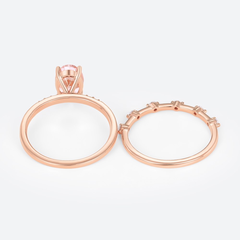 1.5ct Lab Pink Diamond Ring Set Elegant Classic 4-Prong Bridal Ring Set in Rose Gold