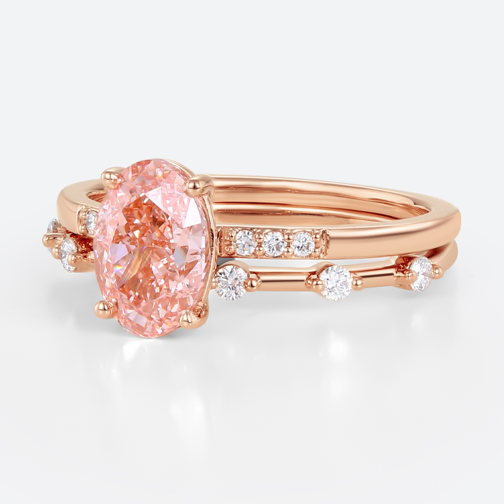 1.5ct Lab Pink Diamond Ring Set Elegant Classic 4-Prong Bridal Ring Set in Rose Gold